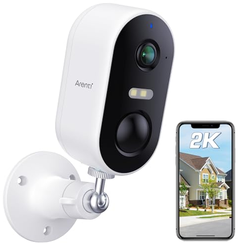 ARENTI 2K/3MP Telecamera Wi-Fi Esterno Senza Fili, Videocamera Sorveglianza Batteria, Visione Notturna, Rilevamento di Suono/Movimento, IP65, Rilevamento Umano PIR, Audio Bidirezionale