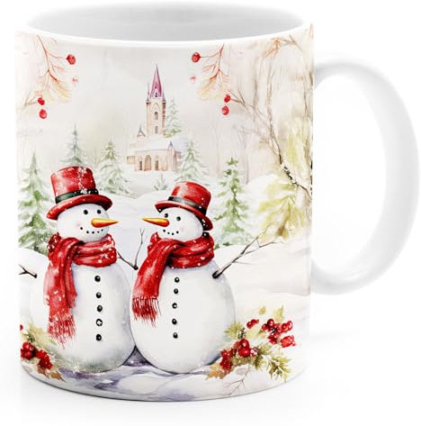 MoonWorks® Tasse Weihnachten Wintertasse Weihnachtstasse XMAS Schneemann Wichtel Aquarell weiss standard