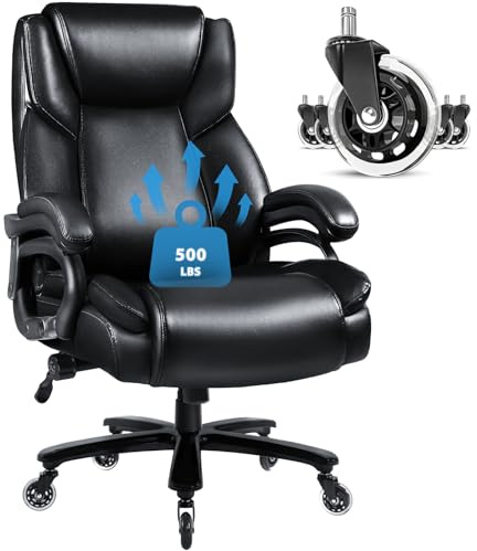 VITESSE 500lbs Heavy Duty Office Chair for Low Back Pain Relief, Big and Tall Office Chair with Ergonomic Lumbar Support, High Back Executive Chair with Quiet Rubber Wheel
