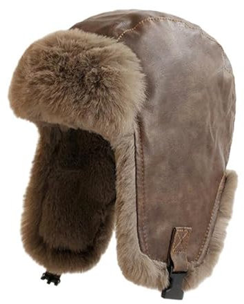 Cozomiz Kunstleder Wintermütze Warme Fliegermütze with Ohrenschützer für Herren Damen Fellmütze Kunstfell Russenmütze Pilotenmütze Hut Trappermütze Braun
