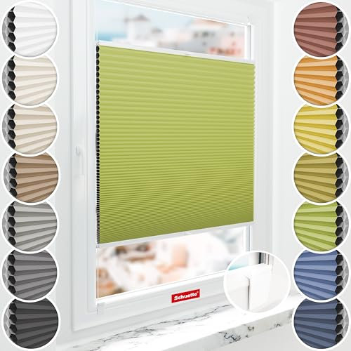 Schuette® Wabenplissee ohne Bohren zum Kleben ● Blackout x Honey ● Green Tea (Grün) ● 45x120cm (Breite x Höhe) ● Suprafix Klebehalter & Schraubhalter 2in1 ● Bequeme Montage