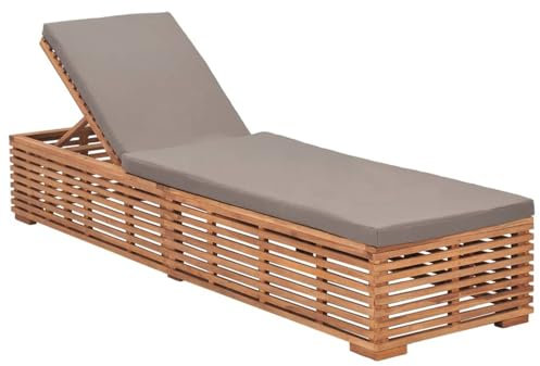 Mengtu Sonnenliege mit Dunkelgrauem Kissen Teak Massivholz Gartenliege Liegestuhl Balkonliege Strandliege Gartenmöbel Relaxliege Terrassenliege Garten Liege Gartenmöbel