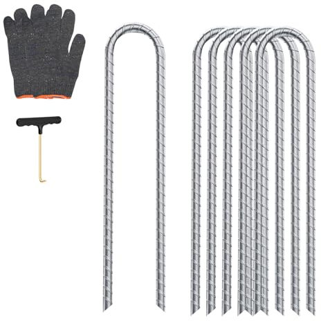 6PCS Ground Rebar Stakes, Post Repair Stakes,11.8inch Post Ground Spike,U-shaped,fit for Repair Tilted/camping tents Fence Post Graden,outdooor Reinforcement,Enhance Stability