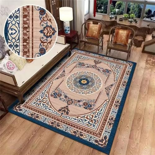 RUGMRZ Günstig Teppich Waschbar 300x400CM küchen teppiche BlauWeicher und langlebiger mit Vintage-Blumenmuster