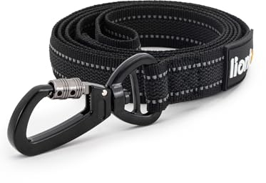 lionto Guinzaglio per cani, 170 cm, guinzaglio gommato con passante e moschettone in metallo a 360° con chiusura di sicurezza, guinzaglio riflettente per cani in nylon resistente alle intemperie, nero
