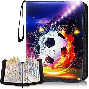 Cerkkapo Fussball Karten Sammelalbum,4 Taschen 50 Seiten 400 Karten Kapazität,Sammelalbum Fußball Karten,PU Tragbar Wasserdicht für Sammelkarten Album,kompatibel mit allen Arten von Sammelkarten