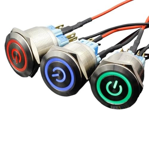 1pc 6Pin 25mm Metal Stainless Steel Momentary/Latching LED Push Button Switch Car Auto Engine Start PC Power Symbol(Red,MOMENTARY_220V)