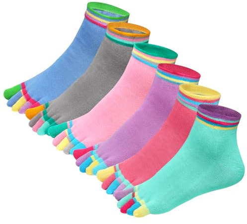 Soleeya 6 Pares Calcetines con Dedos Mujer Deporte Talla 34-39, Transpirable Mujer Algodón Calcetines Cinco 5 Dedos del Pie para Yoga Pilates Ballet (FR/ES, Números, 34, 39, Regular, Regular, A)