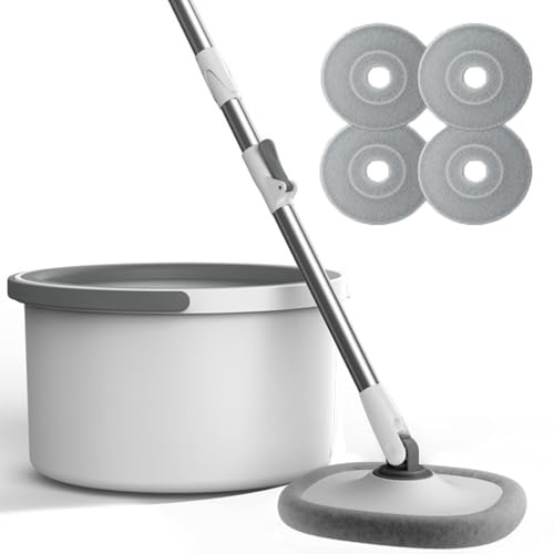Snurrmopp och hink med vridningsset, spinnmopp och hinksystem, rengöringsmopp för hem, 360 graders rengöring med 4 avtagbara och återanvändbara moppdynor, lämplig för lövträ, kakel, marmor, golv