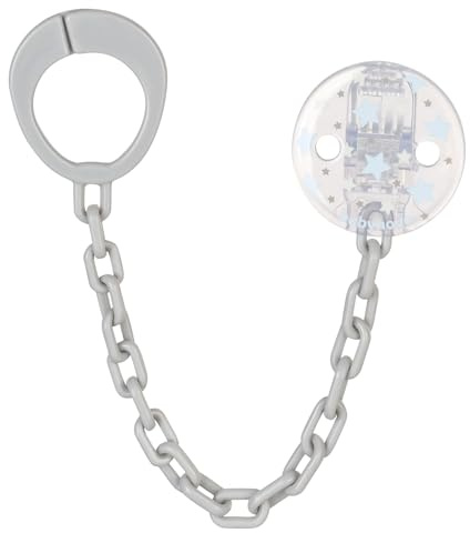 babynova Catena per Ciuccio con Clip e Anello Adattatore – Portaciuccio per Bambini – Compatibile con Qualsiasi Ciuccio – Accessorio per Passeggino – Essenziale per Neonati – Senza BPA - Stelle blu