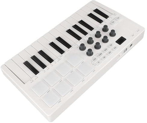 USB MIDI Keyboard Controller, MIDI Keyboard with 8 MPC Beat Pads, 8 Backlit Drum Pads, 8 Assignable Knobs and Music Production Software