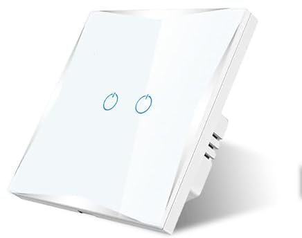 Naigebrol luxury Smart Light Switch for UK，Neutral Wire Need，Works with Alexa/Google Home Assistant, No Hub Required,Voice/Remote Control,Safety door design, Timing and Scene Mode,2Gang White