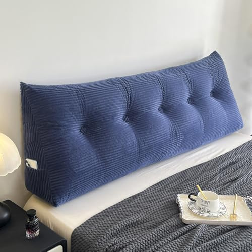 Cuscino Triangolare Testiera Letto Una Piazza E Mezza/Singolo 160/190 Cuscinone per Testata Letto Matrimoniale Poggiatesta Lettura Sfoderabile Cuscini Grande per Schienale Divano (90X20X50cm,Blue)