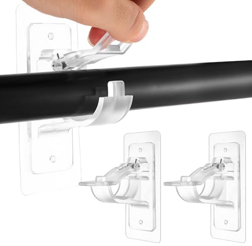 2 Pz Ganci per Tende senza Bucare, Ganci Adesivi per Tende senza Fori per Finestre, Supporti per Bastoni Tendes, Supporto Regolabili Autoadesivi per Aste Tenda senza Foratura