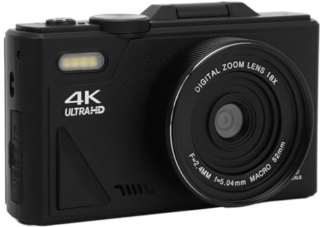 RIZGHWOY Appareil Photo Numérique 64MP pour Photographie 4K Vlogging Camera avec écran Flip Out 18x Zoom Numérique 3 Pouces Écran LCD Auto Focus Facteur Détection du Visage pour Les (Black)