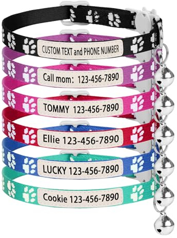 Personalisiertes Katzenhalsband mit Glocke, benutzerdefinierter UV-gedruckter Name und Telefonnummer, verstellbares Sicherheitskatzenhalsband mit Schnellverschluss-Schnalle