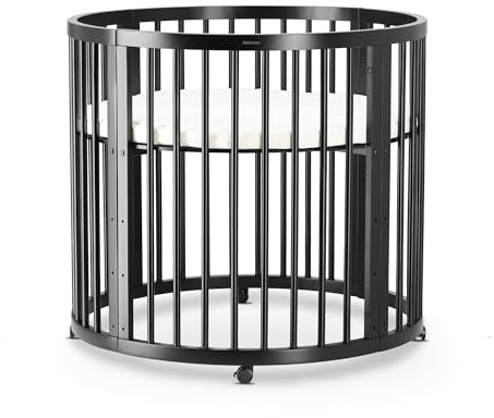 Deryan Willow Spielbox rund – Holz Laufstall für Babys – Inkl. Matratze – Schwarze Baby Playpen – Sicherer Indoor Spielplatz aus Holz - Schwarz