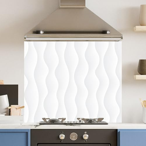 Premium 70 x 60cm Wavy White Pattern 6mm Glass Toughened Kitchen Splashback