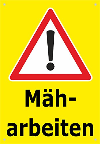 Absperr-Plane Absperr-Banner - Achtung Mäh-Arbeiten - 450x650mm mit Ösen – P00001-014-C - stabile PVC Werbe-Plane Werbe-Banner +++ in 4 Varianten erhältlich