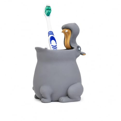 Winkee Vaso para cepillos de dientes con diseño de hipopótamo, divertido soporte para cepillos de dientes para niños y bebés, 10 x 10 x 13,5 cm