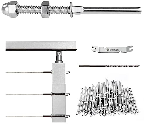 Muzata Handspanner mit Gewindebolzen und Endklemme für Treppengeländer aus Edelstahl T316 mit Montagevideo für Treppengeländer aus Holz und Metall CR23