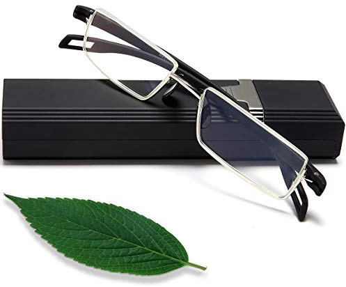 EYEURL Lesebrille für Herren und Damen Anti-Blaulicht | Ultraleichtem TR90 Brillen Rechteckig Rahmen Lesehilfe aus Metallrahmen mit Brillenetui für Herren