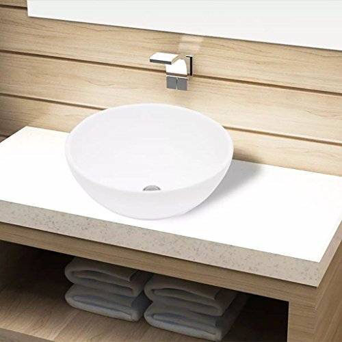 Tidyard Lavabo de Salle de Bain Vasque à Poser Céramique Rond Blanc 325 x 140 mm