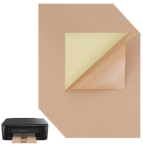 BENECREAT 50 Blatt A4 braun Kraft Label Sticker, Braun Klebeetiketten | klebrige Rückseitenadressetiketten Druckpapier Blatt für Scrapbooking, Geschenkverpackung Anhänger Tintenstrahldrucker