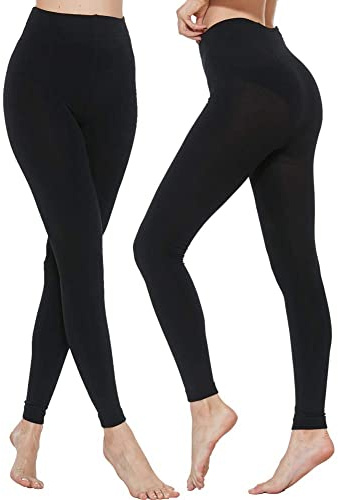 MANZI Damen Strumpfhose ohne Fuß Winter Thermo Leggings Blickdichte Schwarz | Warme Thermostrumpfhose 400 Den Gefütterte Strumpfhosen 2 Paar