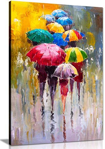 Regenschirme bunte Malerei Leinwand Wandkunst Bild Druck Home Decor, Schwerer Leinwand, gerahmt auf massivem Kiefernrahmen., 76x51 cm (30x20in)
