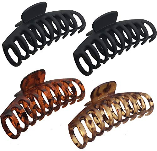 OWIIZI Große Haarklauen-Haarspangen für Damen 11 cm Mattes Leoparden-Design Jumbo-Haarspangen Rutschfeste Pferdeschwanz-Haarspangen Starker Halt Haarklauen-Haarspangen für Mädchen Langes Dickes Haar