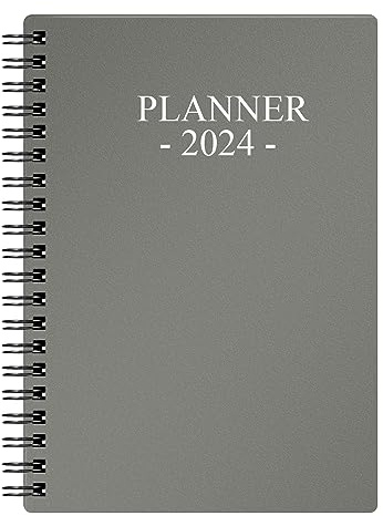 Kalender 2024, Wochenplaner mit Monatsregisterkarten, Tagebuch Run Jan 2024-Dez 2024, Flexibler Einband, Doppeldrahtbindung, einfaches Organisieren täglichen Lebens, 14×17,5cm, Schwarz Planer 2024