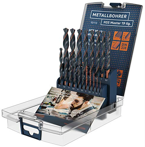 Presch Metallbohrer Set HSS Master 19-tlg - Hochwertiges HSS Bohrer Set Metall zum Bohren in Stahl, Aluminium, Kupfer, Messing uvm. - Langlebiges Stahlbohrer Set HSS im Bohrerkasten - Ø 1-10mm