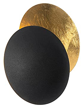 Qazqa Modern Wandleuchte, Wandlampe - Sunrise - Schwarz Gold, Rund, max. 28W, Geeignet für LED, 20cm, Ideal als Wohnzimmerlampe und Flur