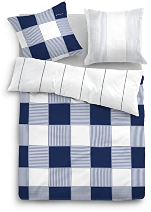 TOM TAILOR 0067653 Bettwäsche Garnitur mit Kopfkissenbezug Baumwoll Satin - DIRECTION 1x 135x200 cm + 1x 80x80 cm, indigo blue