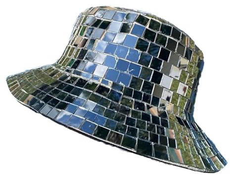 Geschmolzener Discoballhelm Party Dekoration Helm Glitzer Glas Disco Ball Cap Helm mit einziehbarem Visier Cowboyhut, B, M/L