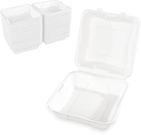 Hypafol Zuckerrohr Box ungeteilt 100 Stück I Formstabile Einwegschalen zum Verpacken von Essen I ökologisch, nachhaltig & zu 100% kompostierbar I 21x21x8cm I vielseitige To Go Menuebox aus Zuckerrohr