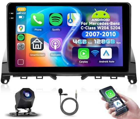【4+128G】 Podofo 9''Autoradio 2 Din Für Mercedes C-klasse W204 S204 2007-2014 Wireless Carplay Android Auto Avec écran EQ Car Radio Bluetooth WiFi Navi RDS/FM Radio +AHD Caméra de recul