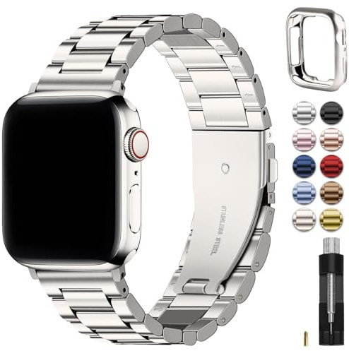 Fullmosa Metallarmband Kompatibel mit Apple Watch Armband 41mm 40mm 38mm Damen Herren, Edelstahl Bands für iwatch SE 3 2 1 Series 9 8 7 6 5 4 3 2 1, Sternenlicht