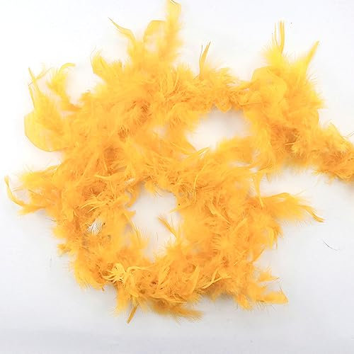 2 Stück 2m Länge Federboa Truthahnfederstreifen,Feder Boas Zubehör,Federstola Federschal Kostüm,Kostüm-Accessoire,für DIY-Blumenstraußverpackungen, Maskeradekleider, Abschlussballpartys,Gold-gelb