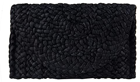 Fecialy Straw Clutch Purses Straw Purses for Women Envelope Woven Clutch Handbags Summer Beach Bags,Black