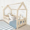 Hausbett 70x140 mit Rausfallschutz Naturholz – Milo - Gemütlich Rausfallschutz Bett für Kinderzimmer - Kinderbett mit Lattenrost - Stabiles Kinderbett Mädchen