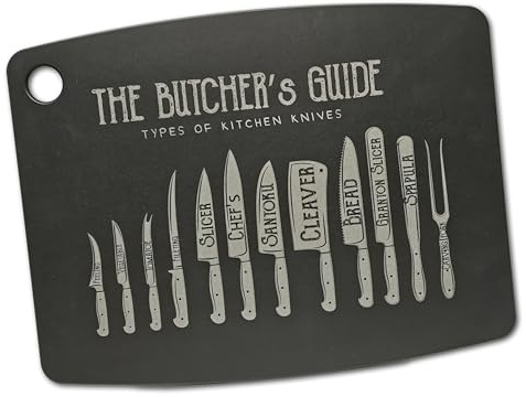 JADE Schneidebrett Gourmet Kitchen - Lasergravur The butchers guide mit Aufhängeöse - Zellulose-Laminat - spülmaschinenfest, hygienisch, messerschonend, hitzebeständig - Geschenkidee
