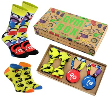 Rainbow Socks - Damen Herren Lustige Fitnessstudio Socken - Gym Socks Box - Novelty Geschenk Für Fitnessfans und Trainer - 2 Paar - Größen EU 36-40