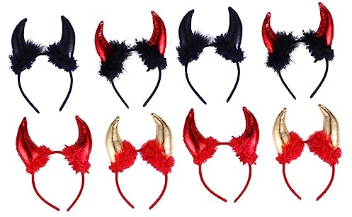 minkissy 2 Sets Halloween-stirnband mit Teufelshörnern Bunte Teufelskopfbedeckung für Partys Lustige Stirnband-dekorationen für Erwachsene Jungen und Mädchen 4 Stück