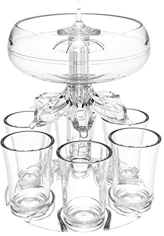 KERALI Dispensador de vasos de chupito, soporte dispensador de licor de 45 ml, dispensador de 6 vasos de vidrio, dispensador de copas de vino para bebidas, licor y cóctel, accesorios de bar