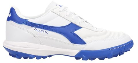 Diadora Calcetto LT Turf Soccer Shoes - Full Grain Leather, Enhanced Cushioning, Anti-Wear Rubber, Synthetic Turf, Optimal Traction and Stability, White/Blue, 6.5 UK