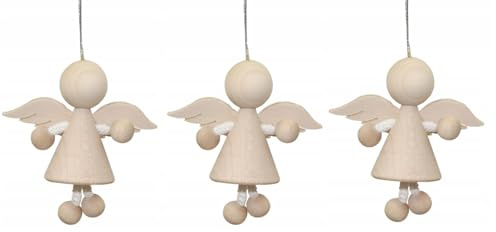 Wooden World - Satz 3 Christbaumschmuck, Kleiner Weihnachtsanhänger Engel