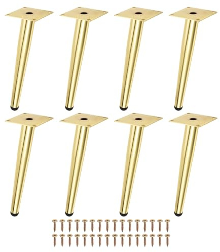 sourcing map 8 Stück Möbelfüße Metall Konisch Möbelbeine Kegel Ersatz Möbelbeine mit Schrauben für Sofas Tische Schränke Stühle (25cm Höhe, Gold)