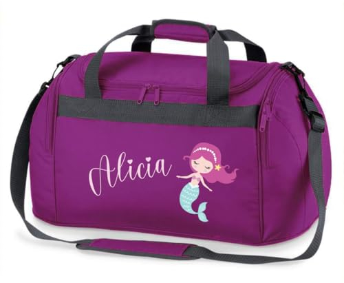 minimutz Sporttasche Schwimmen für Kinder - Personalisierbar mit Name - Schwimmtasche Meerjungfrau Duffle Bag für Mädchen und Jungen (lila)